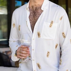 Kenny Flowers Men’s Wine Cork Button Down Hawaiian Shirt Size M Slim Fit